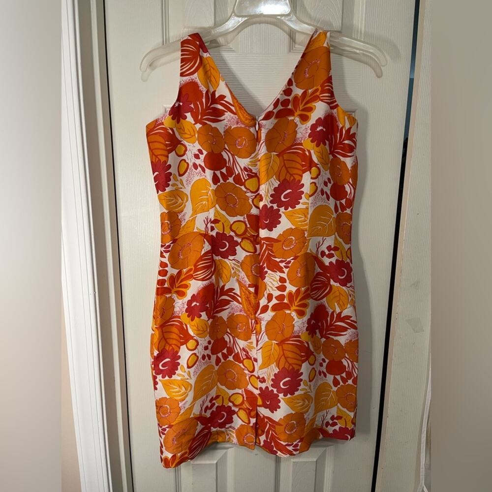 Bob Mackie Orange Red Floral Vintage Y2K Lightweight Mini Silk Dress 8 - Picture 5 of 5